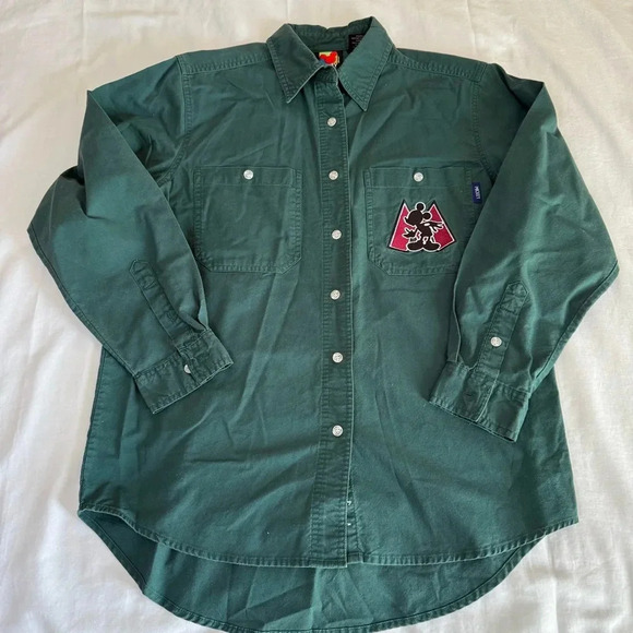 Vintage Mickey Unlimited Jerry Leigh Green Button Up Size Small Pocket Logo - Picture 1 of 8